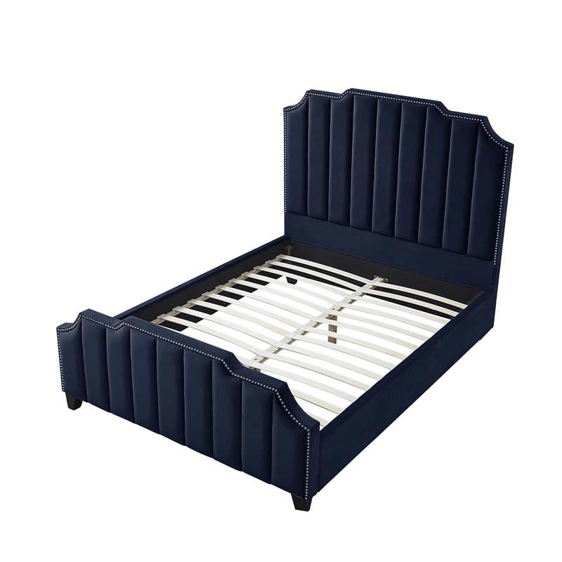 Posh Living Raylon Velvet Platform Bed Queen Size Navy
