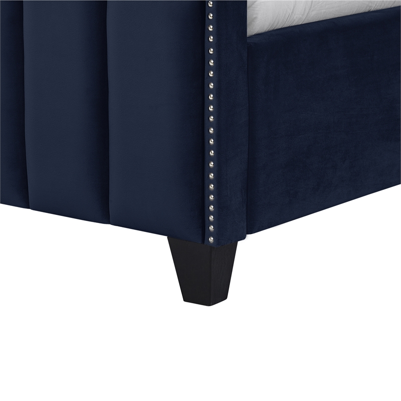Posh Living Raylon Velvet Platform Bed Queen Size Navy