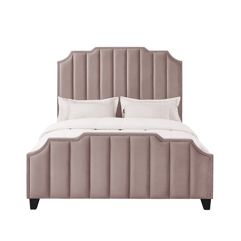 Posh Living Raylon Velvet Platform Bed Queen Size Pink