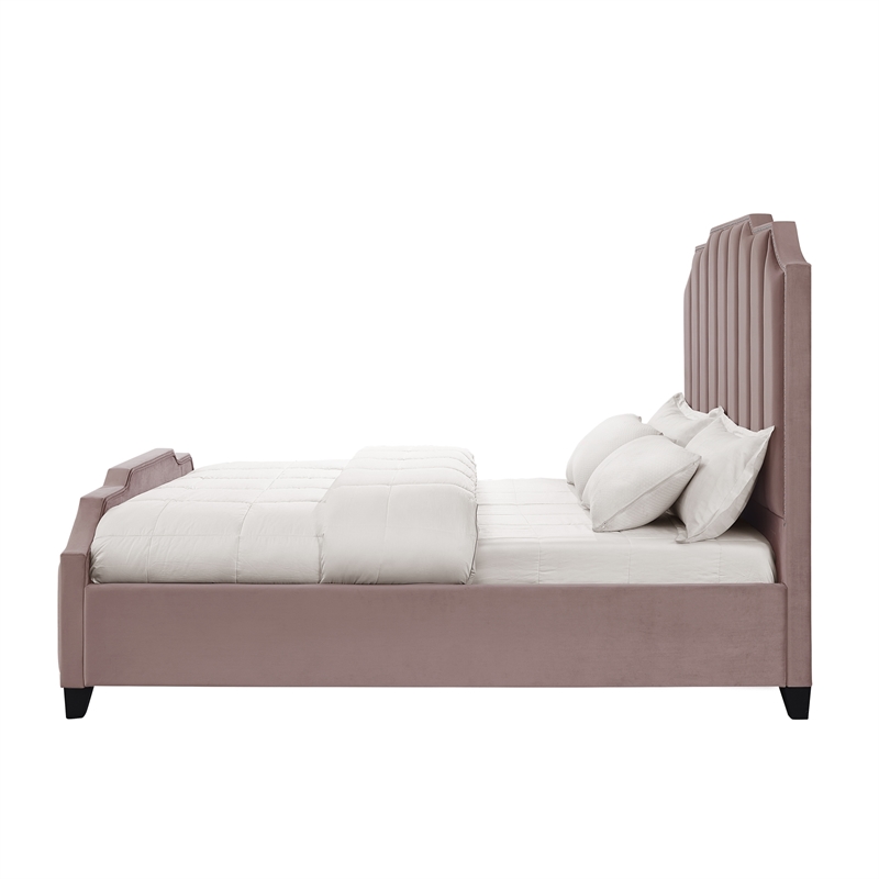 Posh Living Raylon Velvet Platform Bed Queen Size Pink