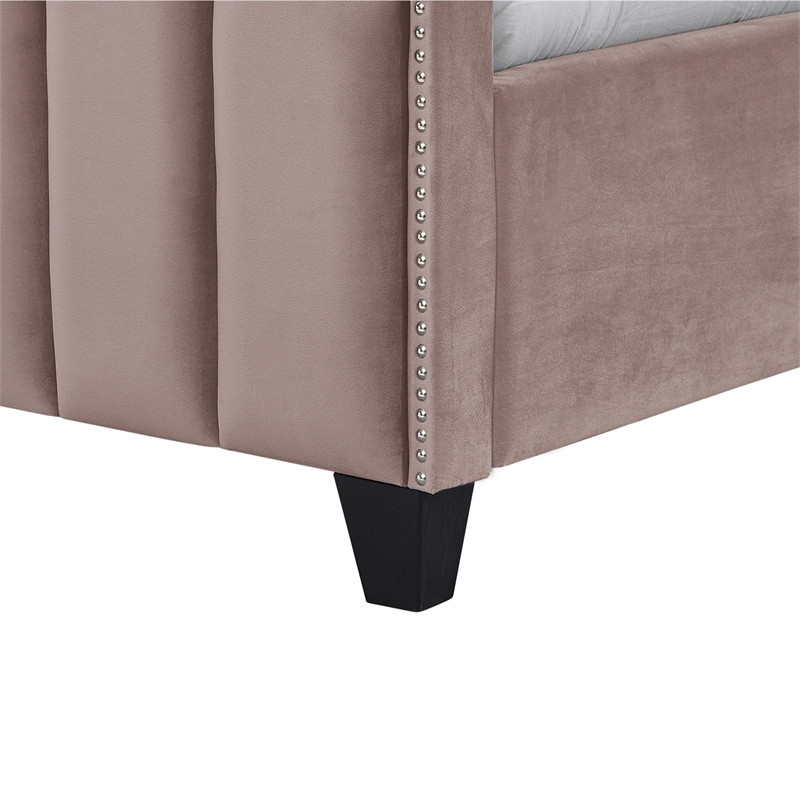 Posh Living Raylon Velvet Platform Bed Queen Size Pink