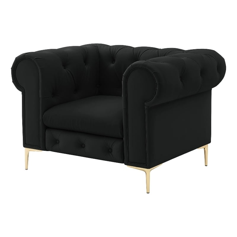 Renesmee Club Chair Black Leather PU Button Tufted Rolled Arms