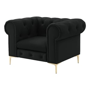 Renesmee Club Chair Black Leather PU Button Tufted Rolled Arms