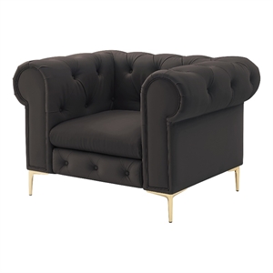 Renesmee Club Chair Brown Leather PU Button Tufted Rolled Arms