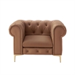 Renesmee Club Chair Camel Leather PU Button Tufted Rolled Arms