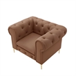 Renesmee Club Chair Camel Leather PU Button Tufted Rolled Arms