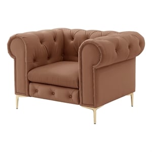 Renesmee Club Chair Camel Leather PU Button Tufted Rolled Arms