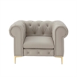 Renesmee Club Chair Gray Leather PU Button Tufted Rolled Arms