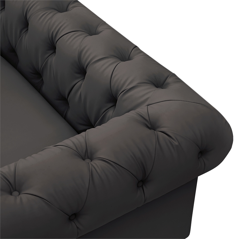 Renesmee Sofa Brown Leather PU Button Tufted 3 Seat Rolled Arms