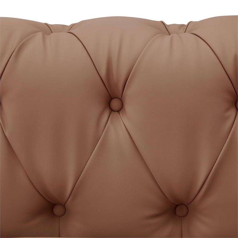 Renesmee Sofa Camel Leather PU Button Tufted 3 Seat Rolled Arms