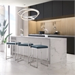 Amyah Bar Stool Navy/Chrome Leather PU  Geometric Frame Upholstered