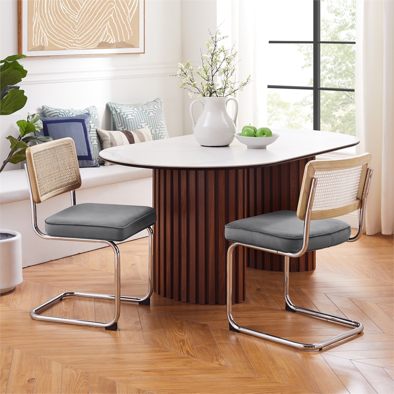 Posh Living Sherry Velvet Dining Chair Seat (Set of 2) Gray