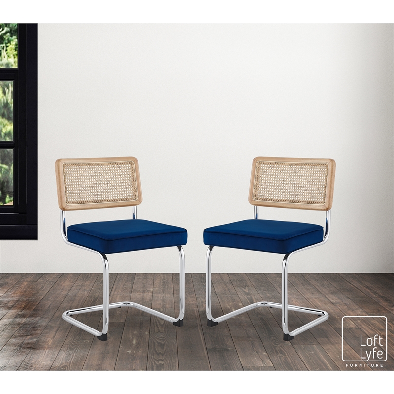 Posh Living Sherry Velvet Dining Chair Seat (Set of 2) Navy