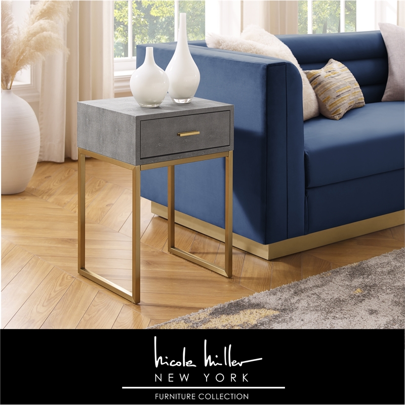 Posh Living Omer Faux Shagreen End Table Gray/Gold