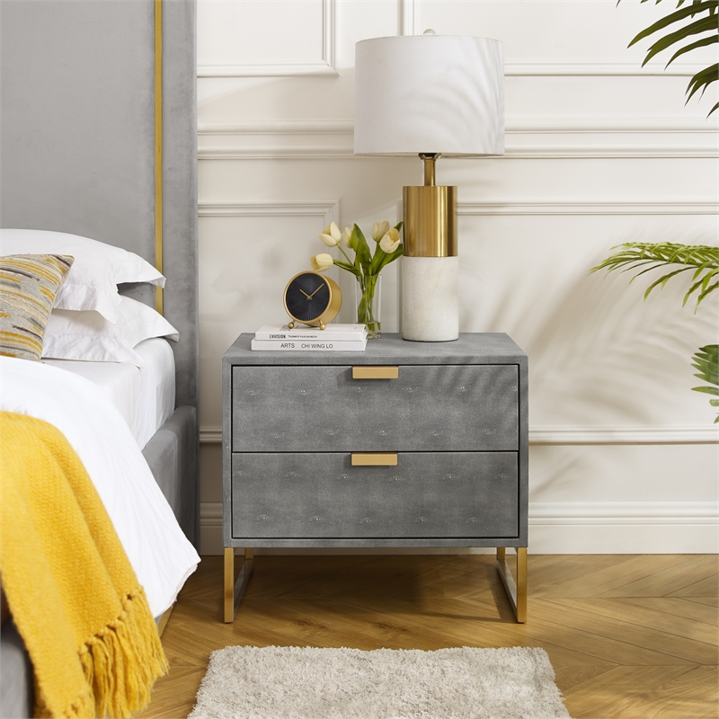 Posh Living Omer Faux Shagreen Side Table Gray/Gold