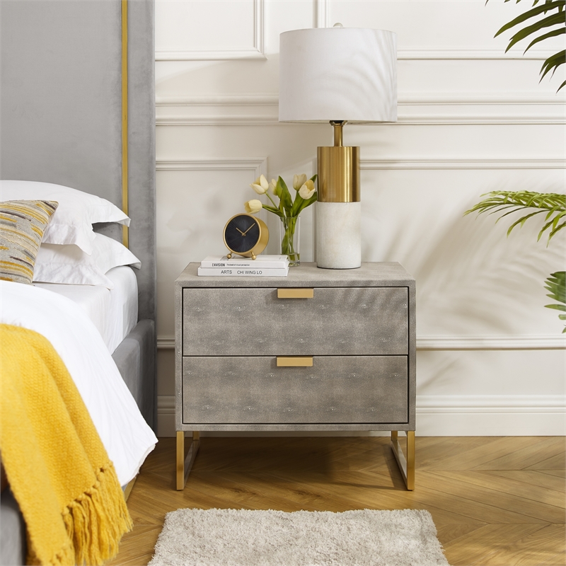 Posh Living Omer Faux Shagreen Side Table Cream White/Gold