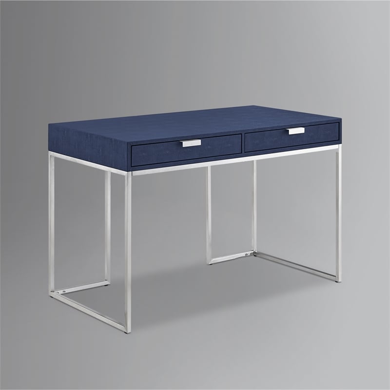 Posh Living Omer Faux Shagreen Writing Desk Navy/Chrome