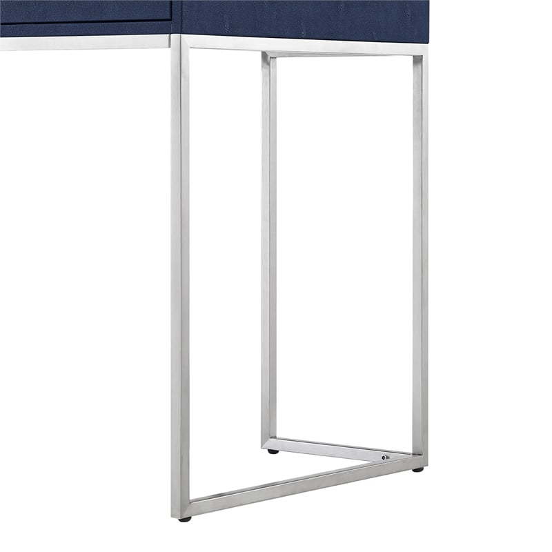Posh Living Omer Faux Shagreen Writing Desk Navy/Chrome