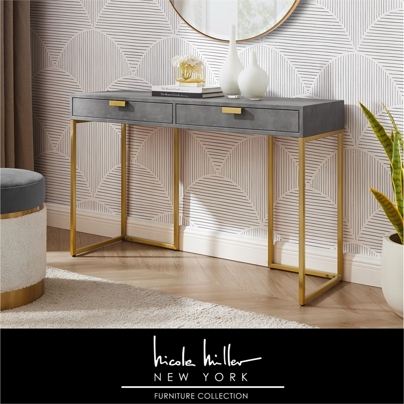 Posh Living Omer Faux Shagreen Console Table Gray/Gold