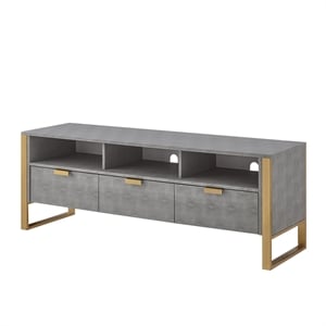Posh Living Omer Faux Shagreen TV Stand/Cabinet Gray/Gold