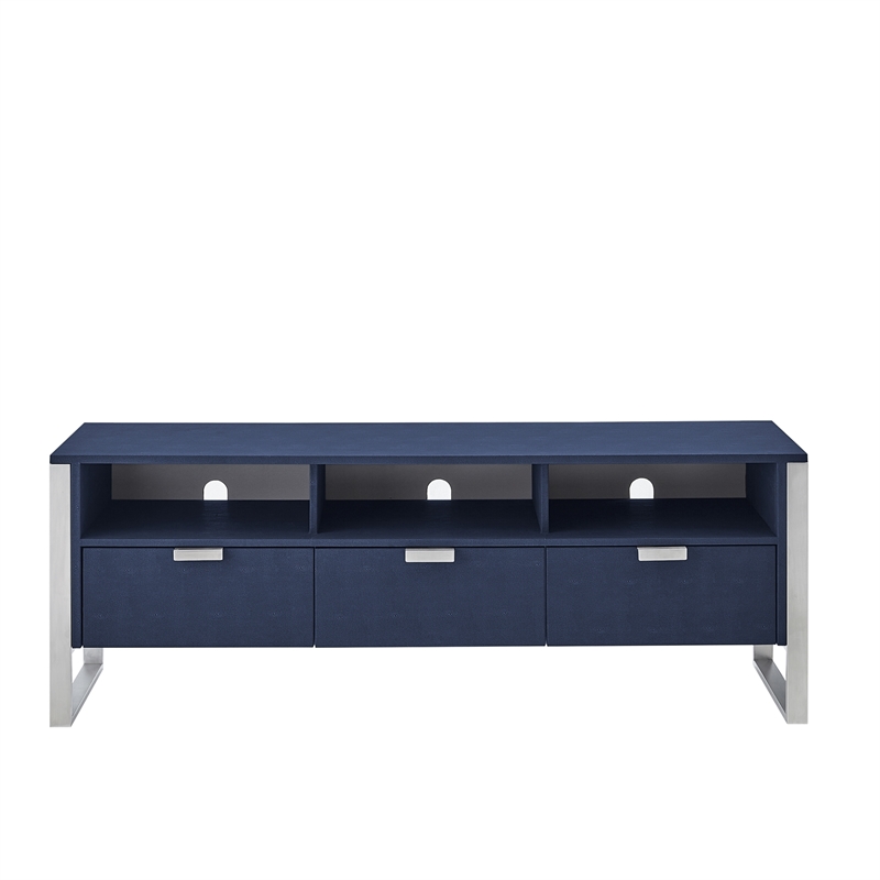 Posh Living Omer Faux Shagreen TV Stand/Cabinet Navy/Chrome