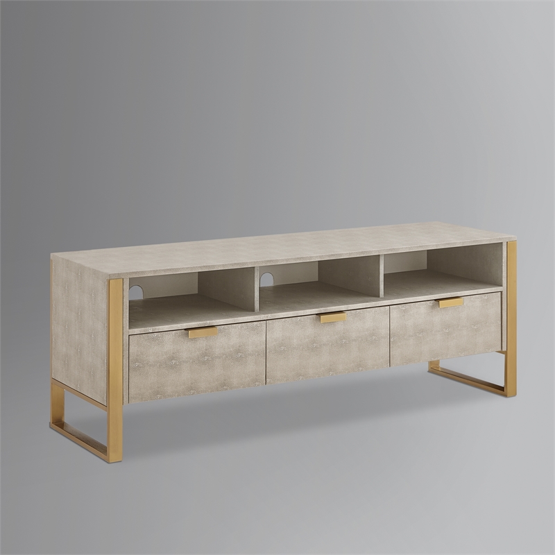 Posh Living Omer Faux Shagreen TV Stand/Cabinet Cream White/Gold