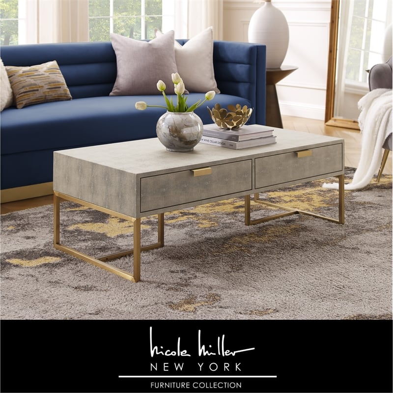 Posh Living Omer Faux Shagreen Coffee Table Cream White/Gold