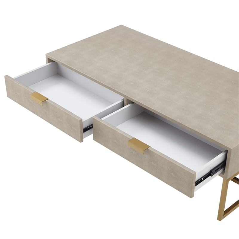 Posh Living Omer Faux Shagreen Coffee Table Cream White/Gold