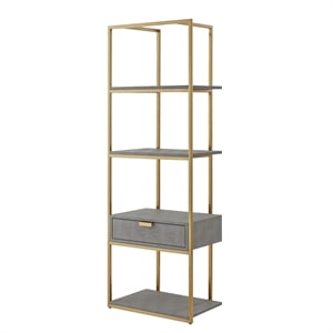 Posh Living Omer Faux Shagreen Bookshelf Gray/Gold