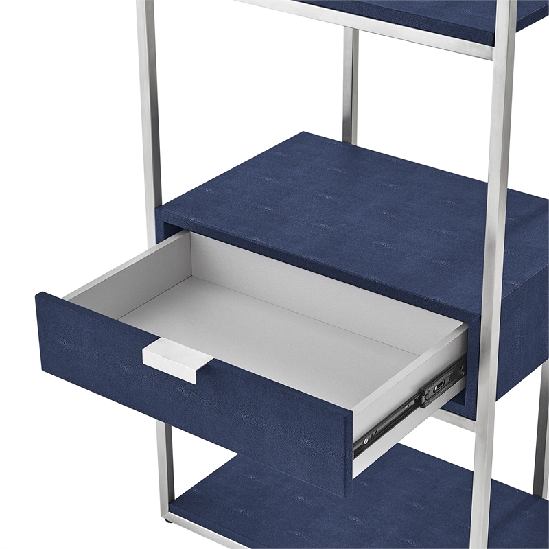 Posh Living Omer Faux Shagreen Bookshelf Navy/Chrome