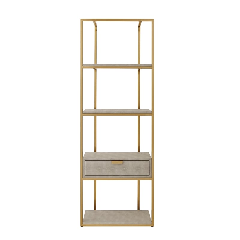 Posh Living Omer Faux Shagreen Bookshelf Cream White/Gold