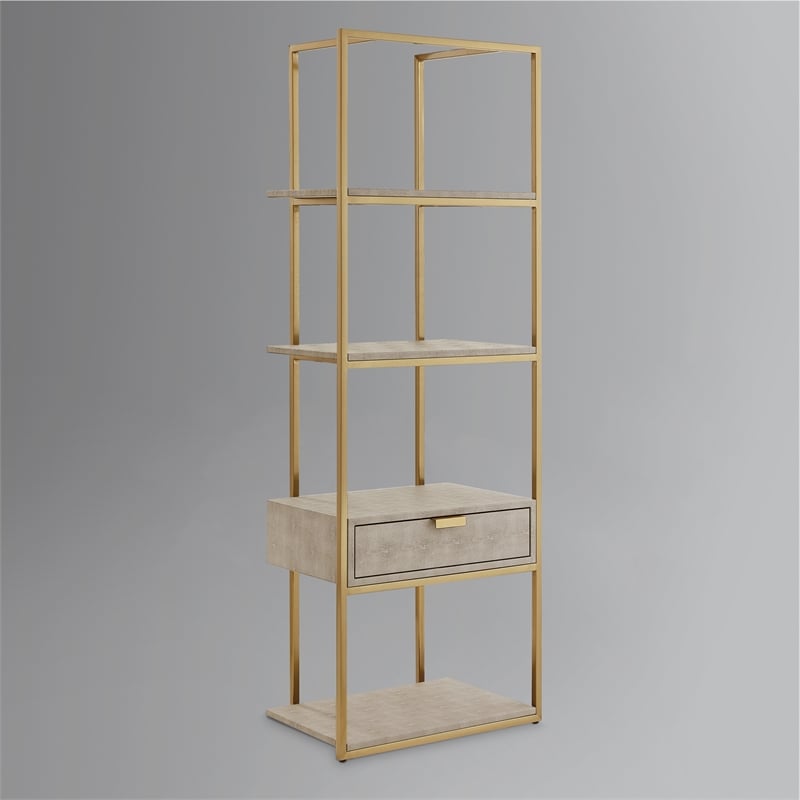 Posh Living Omer Faux Shagreen Bookshelf Cream White/Gold