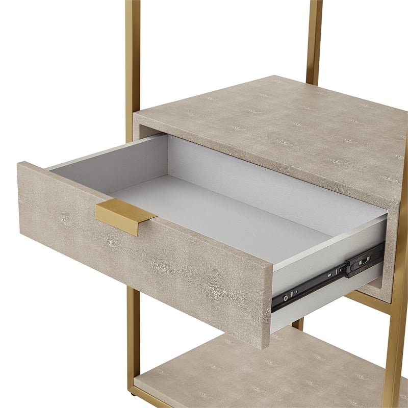 Posh Living Omer Faux Shagreen Bookshelf Cream White/Gold
