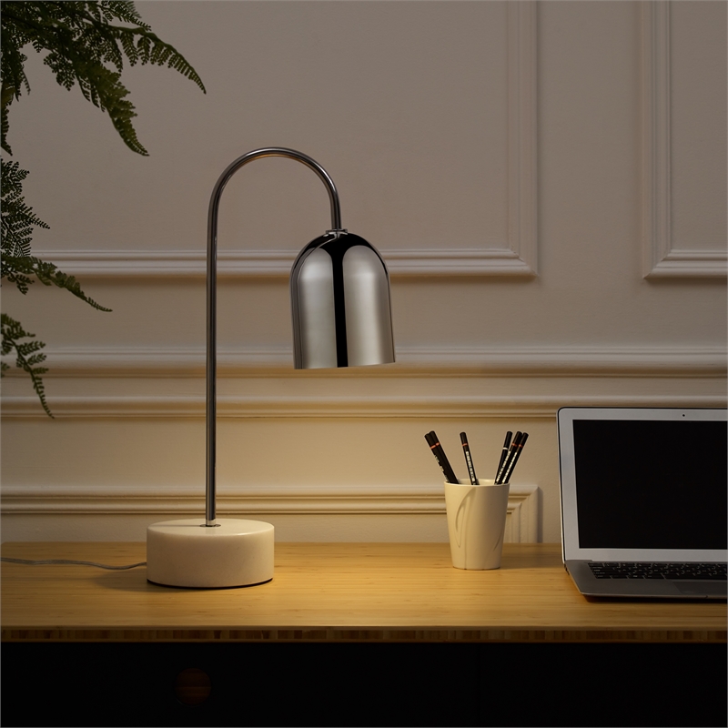 Posh Living Rya Table Lamp 5ft Power Cord Marble Stone Base Chrome