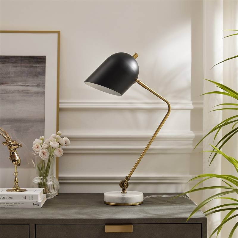 Posh Living Armin Table Lamp 5ft Power Cord Marble Stone Base Black