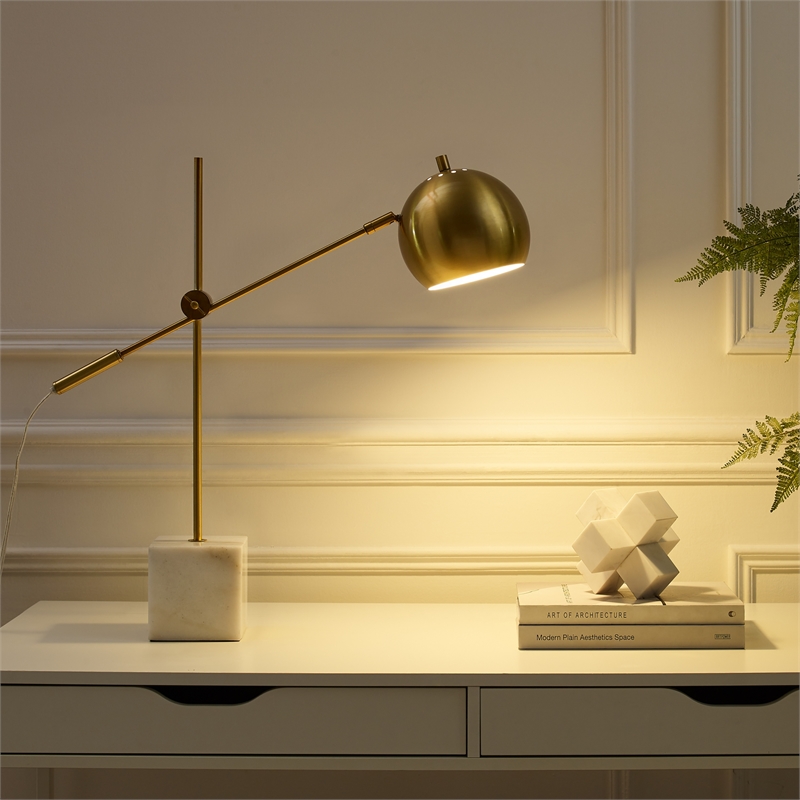 Posh Living Ameya Table Lamp 5ft Power Cord Marble Stone Base Brass
