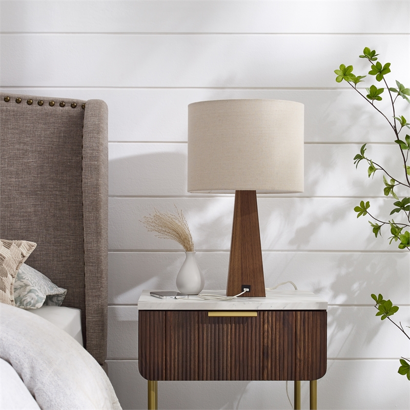 Posh Living Catarina Table Lamp 5ft Power Cord USB Charger Beige