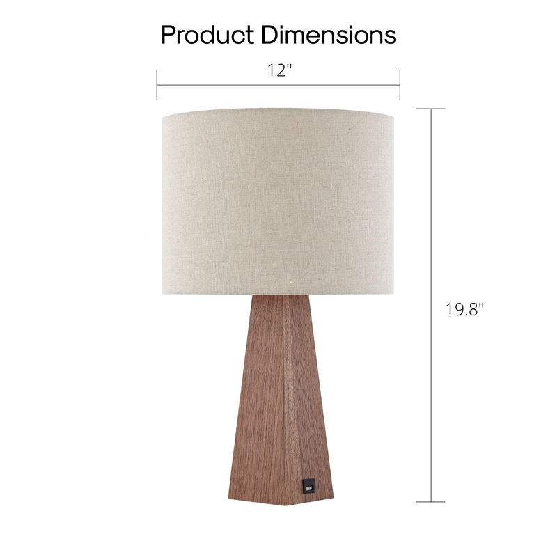 Posh Living Catarina Table Lamp 5ft Power Cord USB Charger Beige