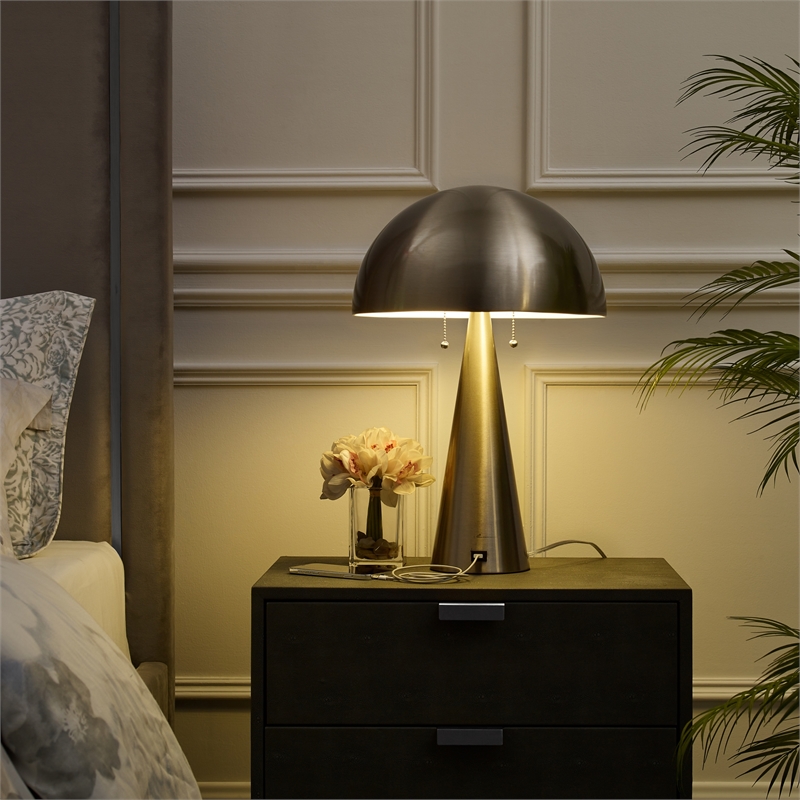 Posh Living Bradford Table Lamp USB Charger Stainless Steel