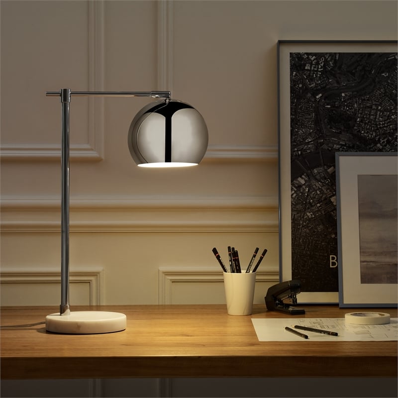 Posh Living Kendric Table Lamp 5ft Power Cord Marble Stone Base Chrome