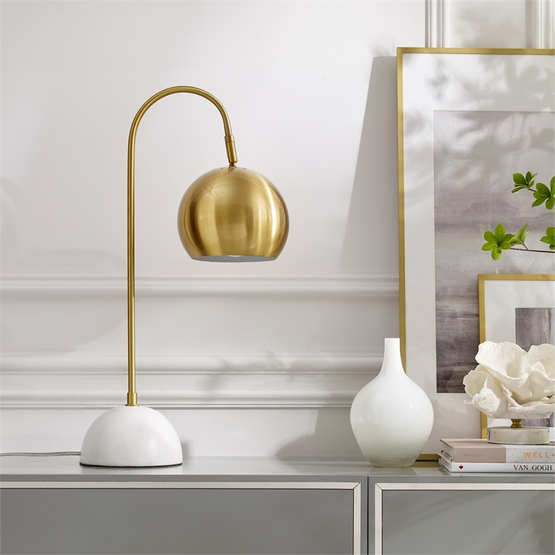 Posh Living Ambar Table Lamp 5ft Power Cord Marble Stone Base Brass