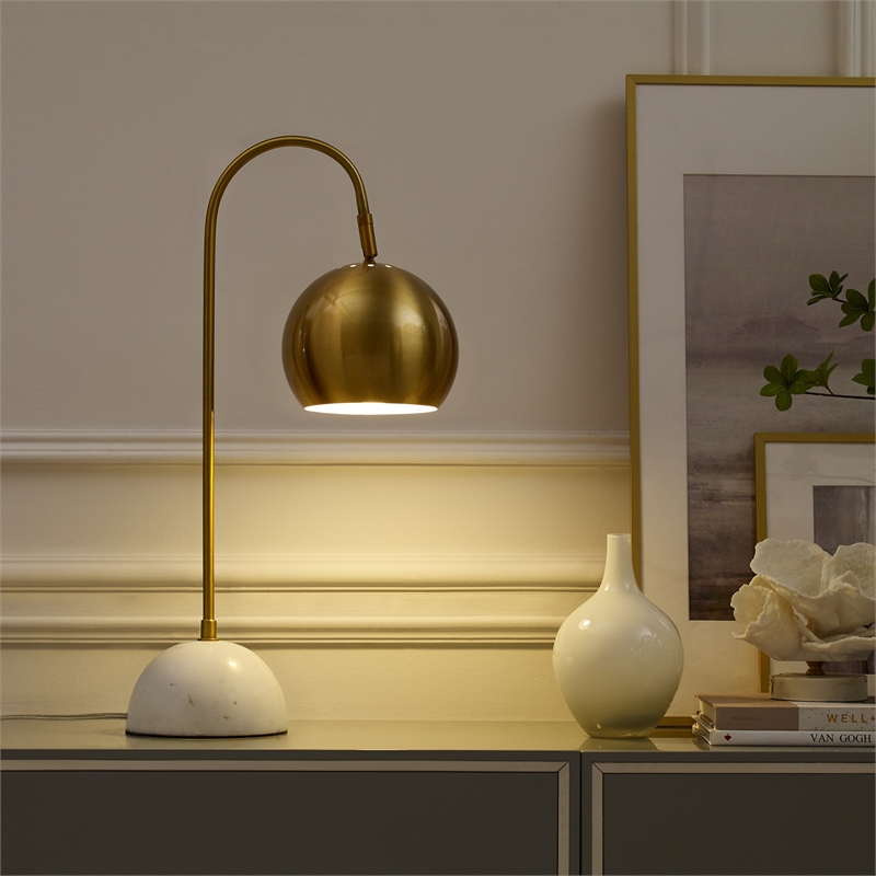 Posh Living Ambar Table Lamp 5ft Power Cord Marble Stone Base Brass