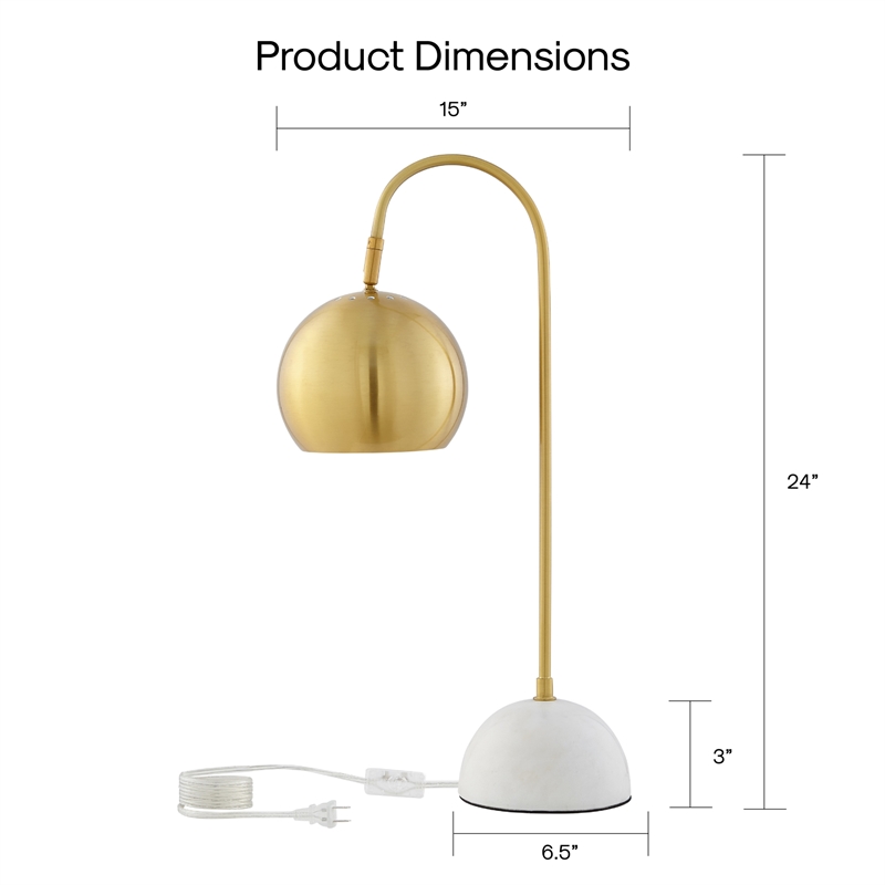 Posh Living Ambar Table Lamp 5ft Power Cord Marble Stone Base Brass
