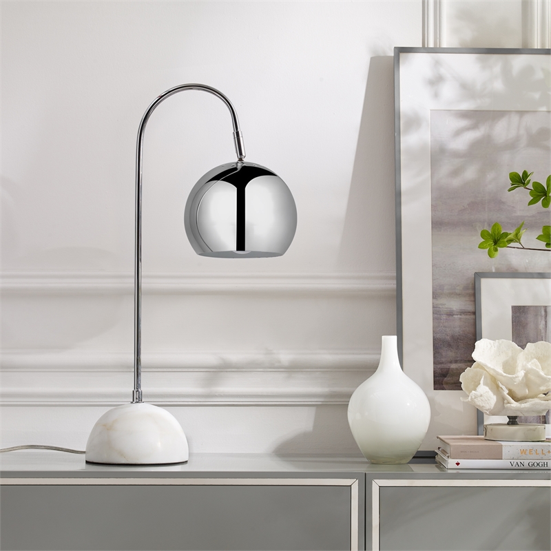 Posh Living Ambar Table Lamp 5ft Power Cord Marble Stone Base Chrome