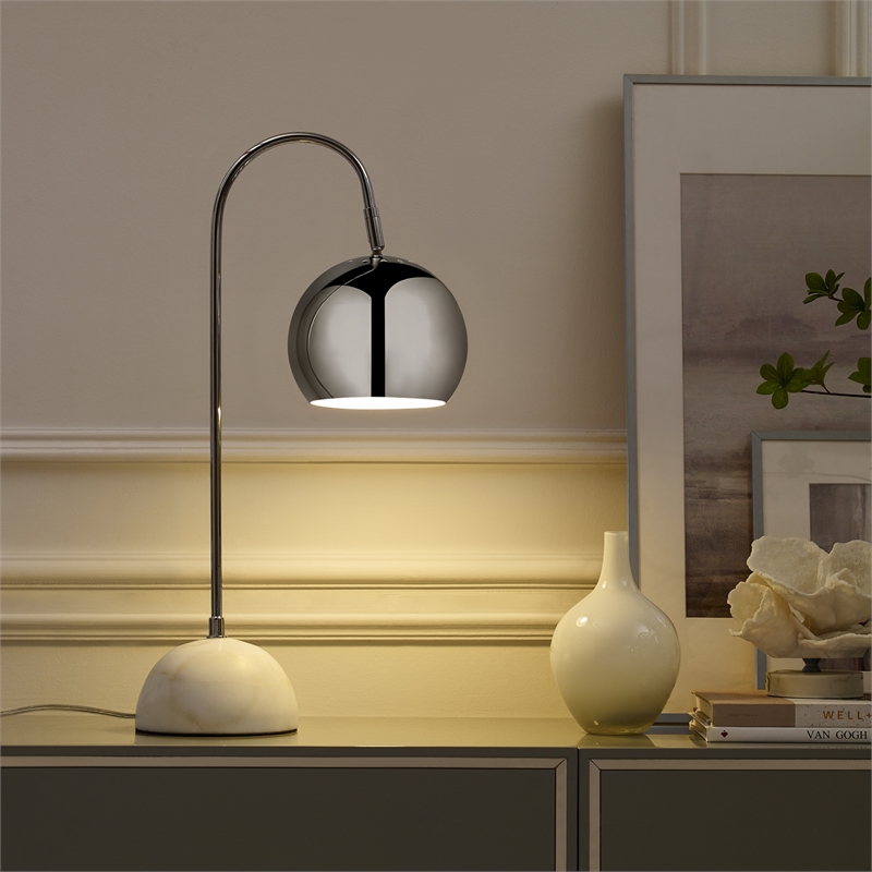 Posh Living Ambar Table Lamp 5ft Power Cord Marble Stone Base Chrome