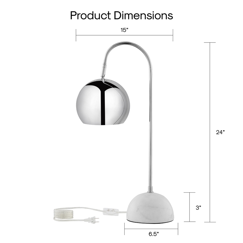 Posh Living Ambar Table Lamp 5ft Power Cord Marble Stone Base Chrome