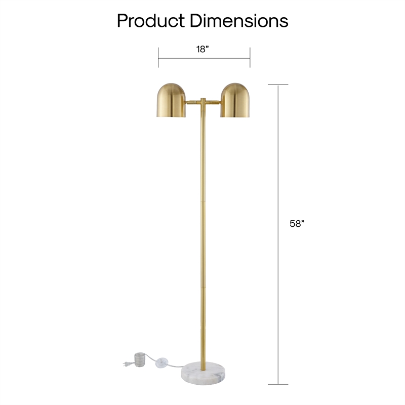 Posh Living Kaylei Floor Lamp 6ft Power Cord Foot Switch 2 Lights Brass