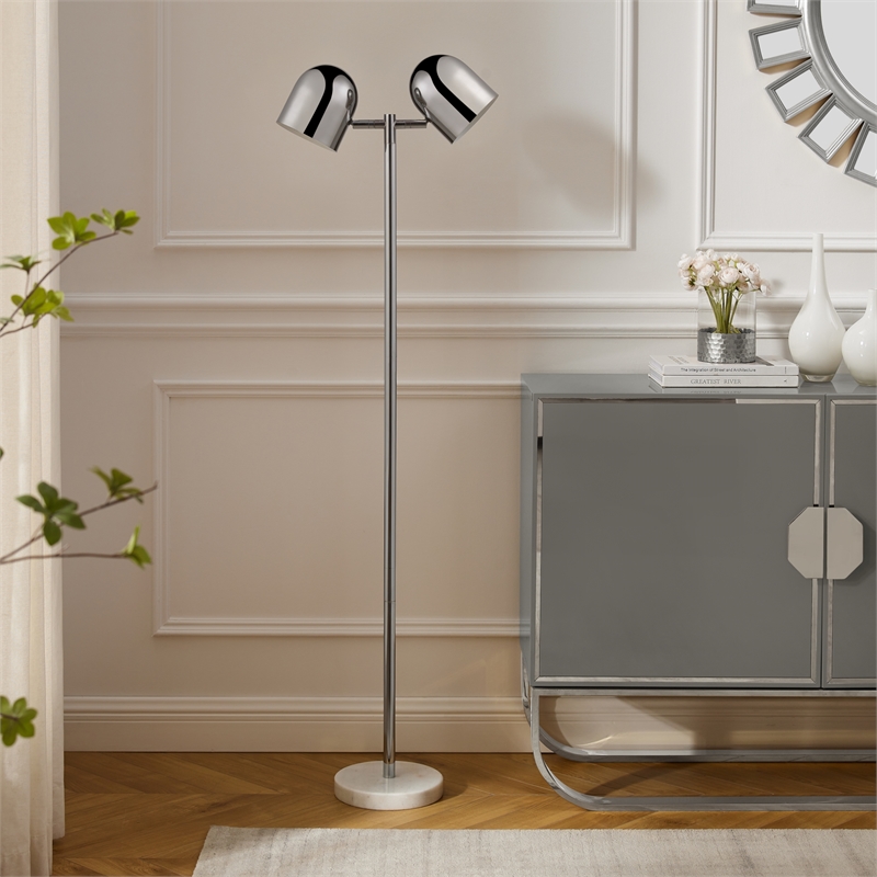 Posh Living Kaylei Floor Lamp 6ft Power Cord Foot Switch 2 Lights Chrome