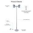 Posh Living Kaylei Floor Lamp 6ft Power Cord Foot Switch 2 Lights Chrome