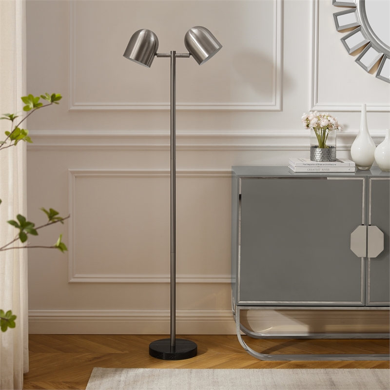Posh Living Kaylei Floor Lamp 6ft Power Cord Foot Switch 2 Light Stainless Steel